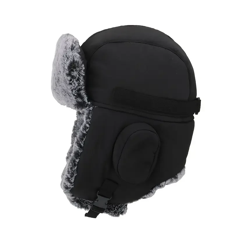 1pc Outdoor Trooper Trapper Hat Warm Winter Hunting Hats With Ear Flaps Ushanka Hat Black