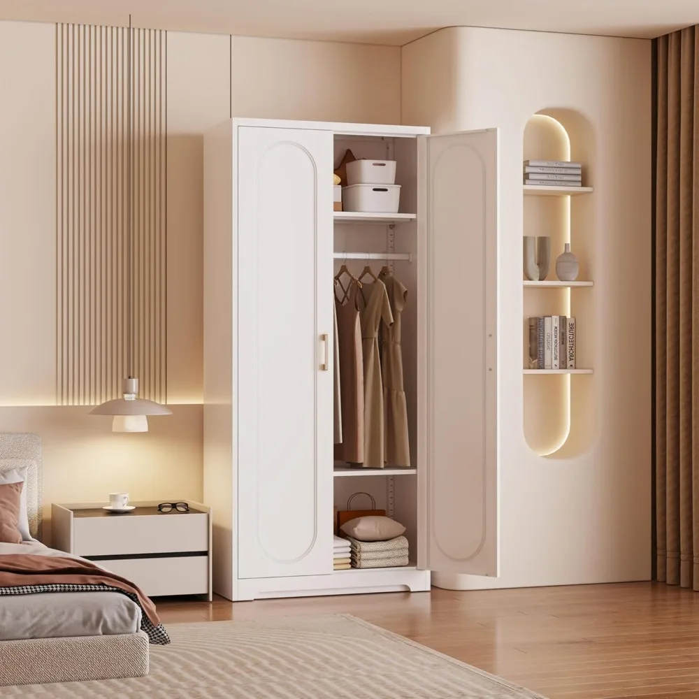 

Wardrobes, 71" Armoire Wardrobe Closet with Hanging Rod&Adjustable Shelves, Metal Storage Cabinet for Bedroom