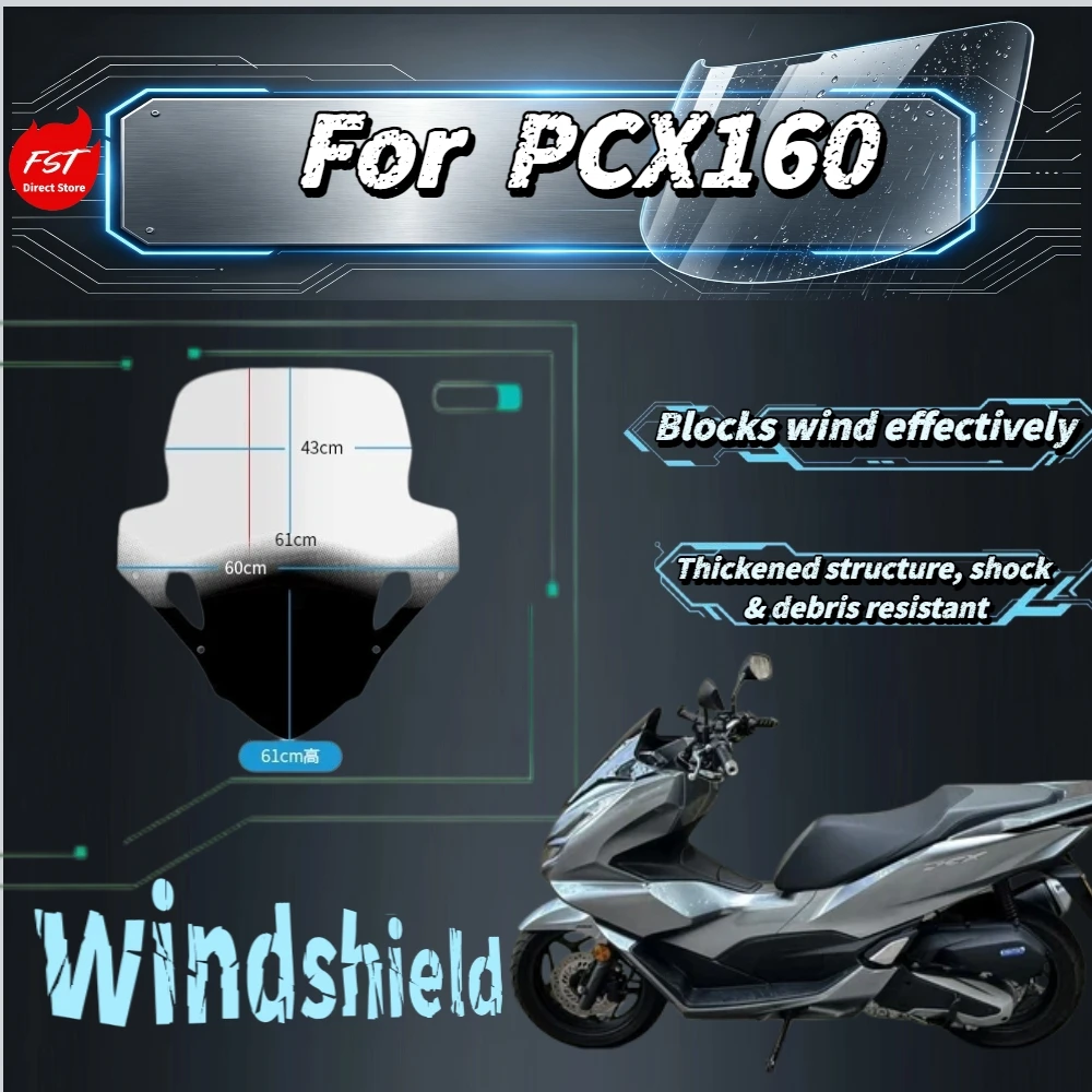 For  PCX160 Modified Windshield Mirror Relocation High Clear Transparent Raised Chest Guard