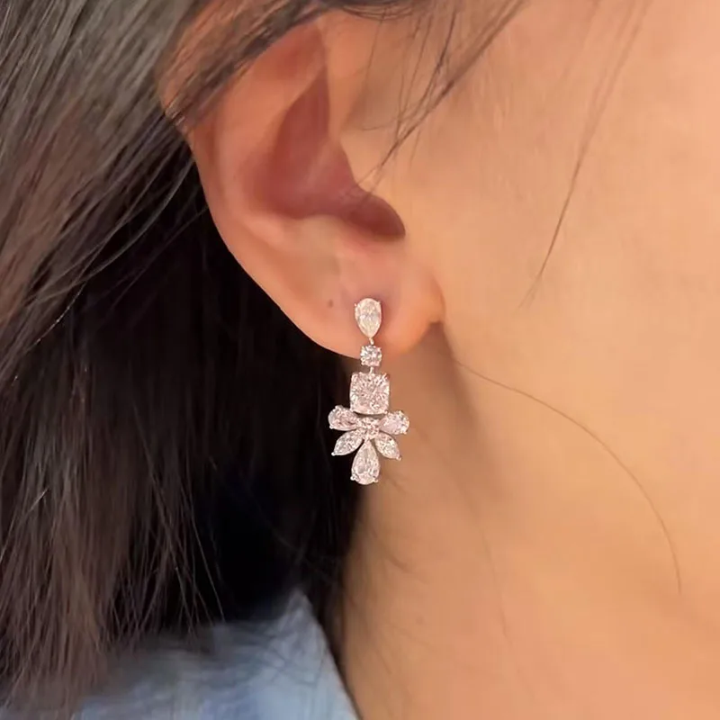 1Ct Each Cushion Cut IGI/2.8Ctw Side Stones Lab Grown Diamond EF VS Bridal Dangle Earrings 14K Gold Diamond Earrings For Women