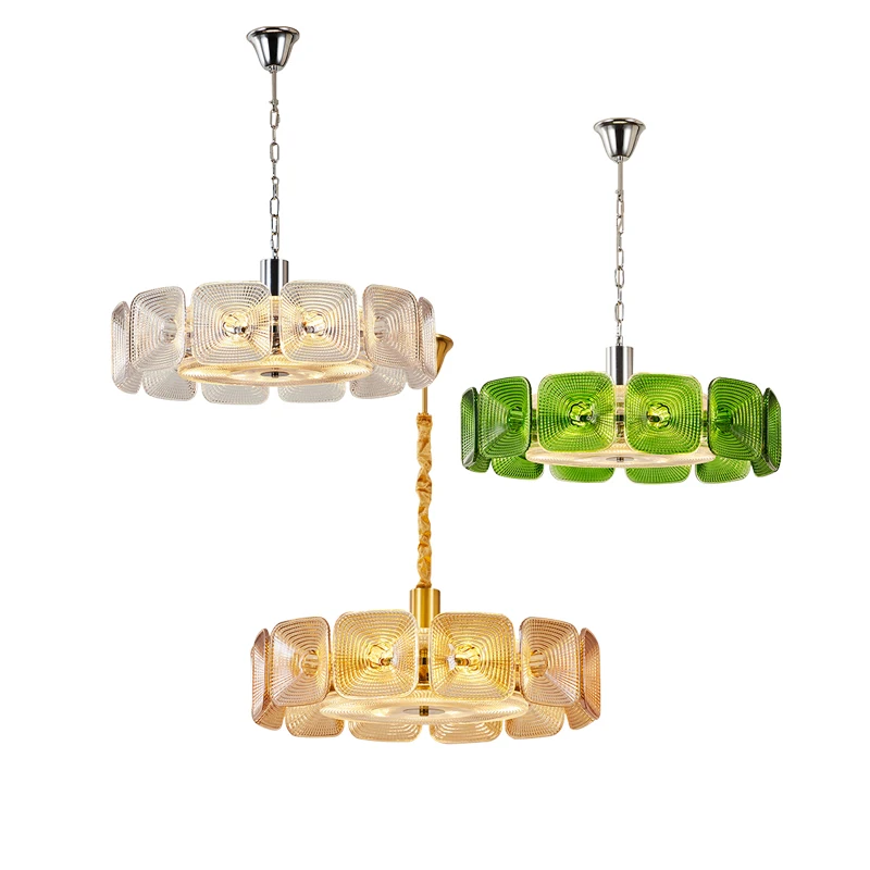 

Modern Room Dining Table Decoration Amber Green Clear Glass Chandelier Lights Luxury Light Fixture for Living Room Lampen