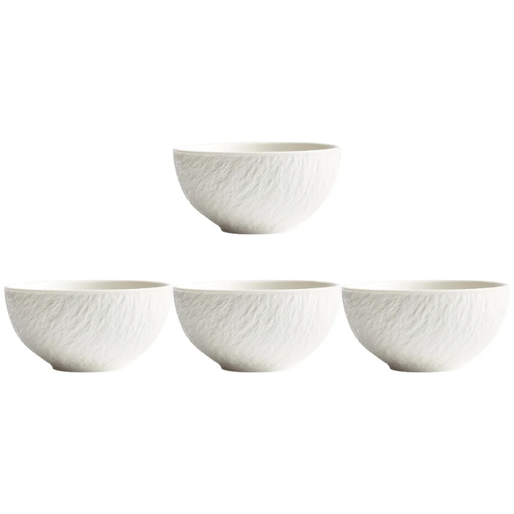 

4Pcs Rock Grain Ceramic Bowls Practical Soup Salad Fruit Noodle Rice Bowl Japanese Style Food Supplies
