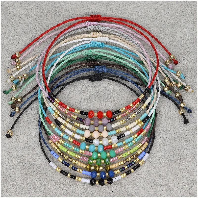 Colorful Miyuki Seed Bead Friendship Bracelets Handmade Braided Adjustable Faceted Crystal Charm Bracelet Women