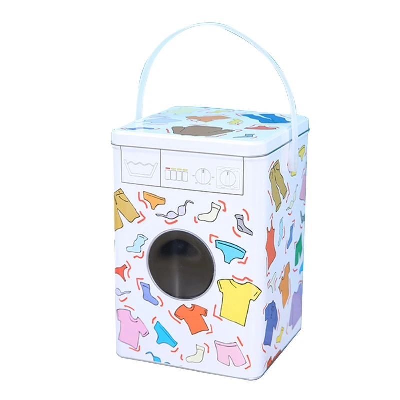 Metal Storage Container with Lid Laundry Sundries Holder Laundry Powder Tin Washing Machine Shape Case With Handle M68E