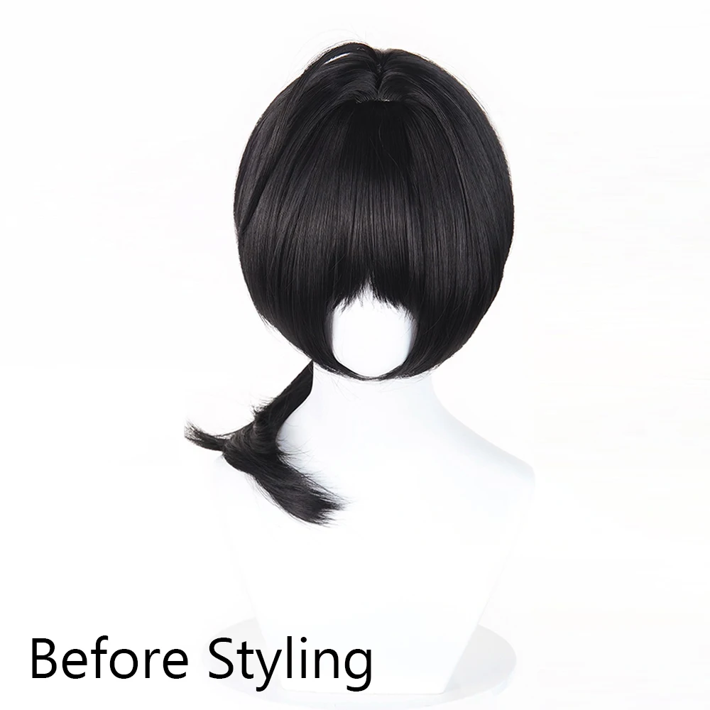 Picture 4: Black Synthetic Long Straight Wigs with Bangs Anime Game Cosplay Fluffy Heat Resistant Wig for Daily Party