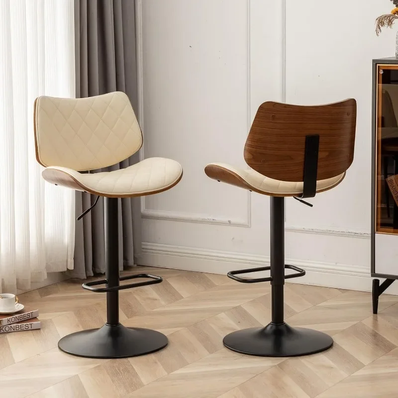 

Bar Stools Set of 2 Mid Modern Adjustable Counter Height Black Leather Upholstered 360°Swivel Bar Chairs