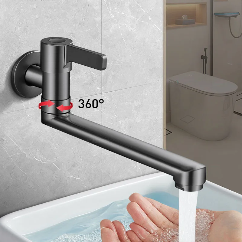 

Wall-mounted Faucet Single Hole Faucet Brass Mop Pool Tap 360º Free Spin Single Cold Faucet Kitchen Sink Faucet