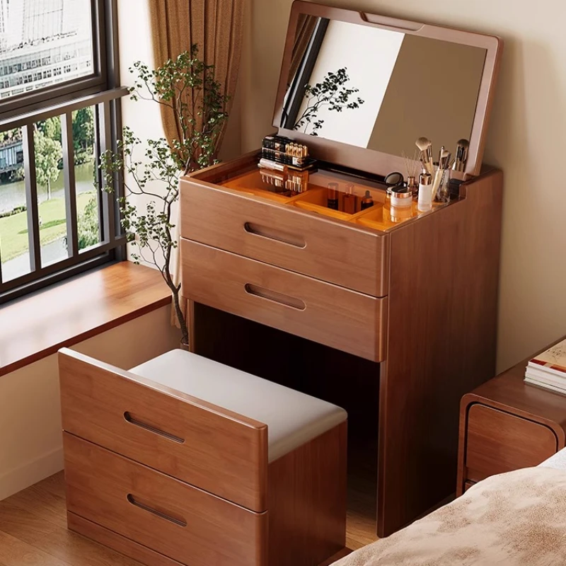 

Modern Solid Wood Flip-Top Makeup Vanities & Nightstand Combo Nordic Design Multifunctional Compact Bedroom Furniture FYDT​