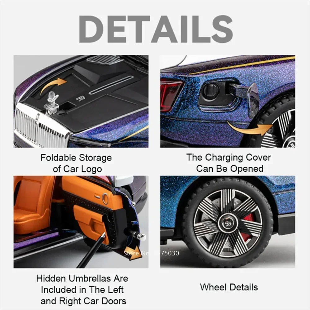 Rolls Royce Spectre Cullinan-modelo de coches de juguete con rueda extraíble, vehículos con sonido, luz, decoración de mesa de coche en miniatura, escala 1:24