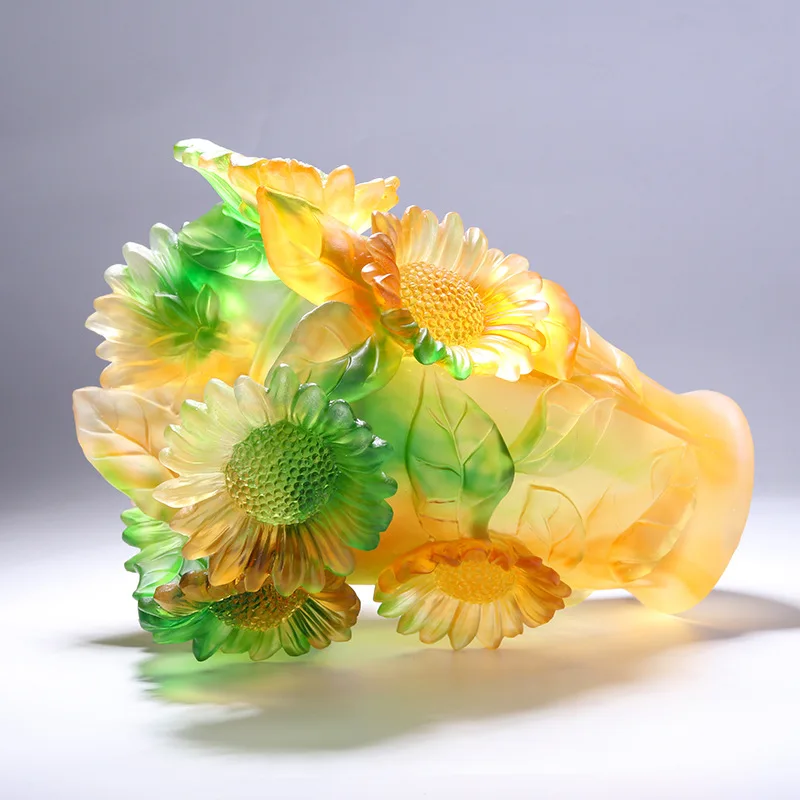 High-end glazed sun vase, sunflower ornament, living room flower arrangement, high-end moving gift, housewarming gift decoration