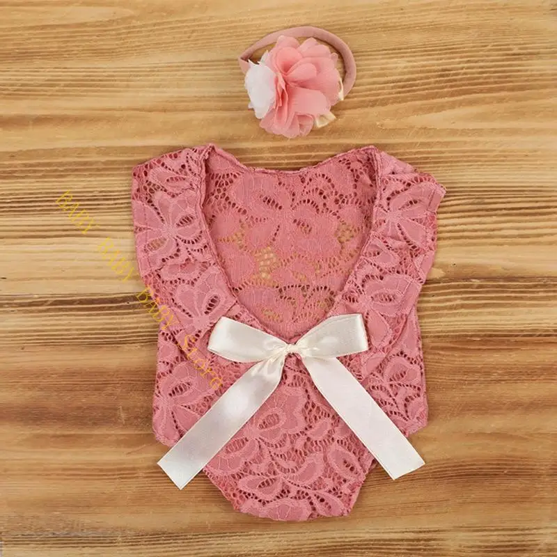 

Q81A Baby Bow Lace Romper Set Set Новорожденный Фотография реквизит боди