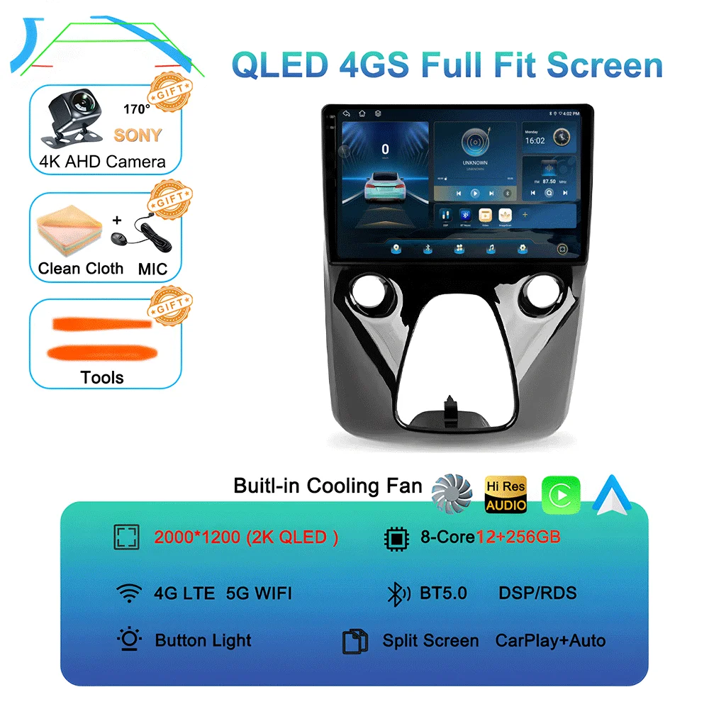 For Toyota Aygo / Peugeot 108 / Citroen C1 2014+ Android 16 CarPlay Car Radio Multimedia Video Player GPS Navigation 2 Din image 3
