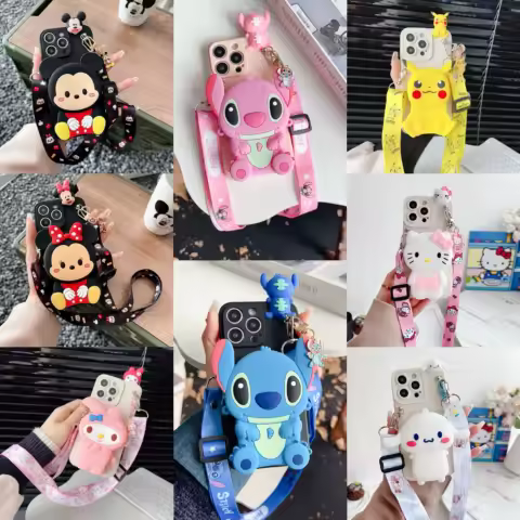 3D Cartoon Stitch Crossbody Strap Coin Wallet Phone Case For Samsung A12 A13 LITE A14 A15 A16 A20 S A21S A22 A23 A24 A25 A26