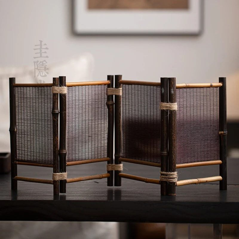 

Purple Bamboo Handmade Bamboo Weaving Small Screen Decoration Chinese Zen Tea Table Screen Ornament Tea Ceremony Accessories