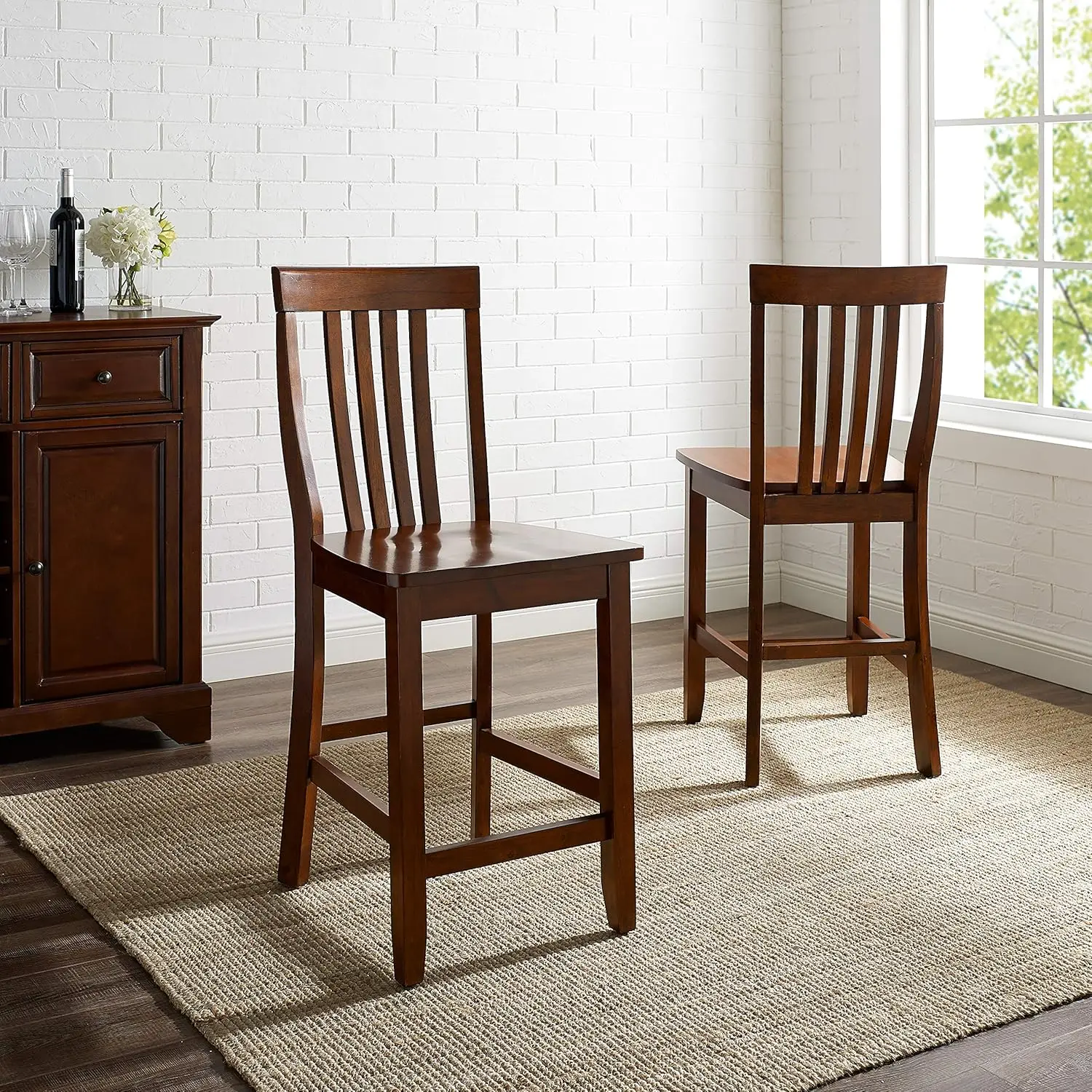 Crosley Furniture Schoolhouse Bar Stool (Set of 2), 24-inch, Vintage Mahogany