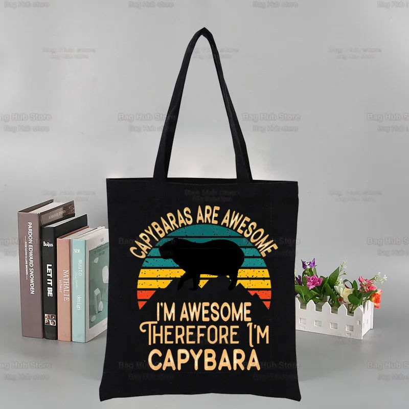 Capybara Canvas Women College Handbags Ulzzang Capybaras Is My Spirit Animals Tote Bag Black Large Casual Fashion Shoulder Bags