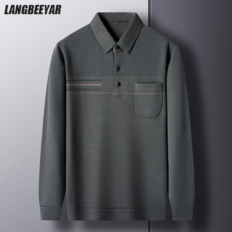 

Мужская текстурированная рубашка-поло с длинным рукавом, нагрудным карманом и воротником на пуговицах для умного повседневного использования ​ ​