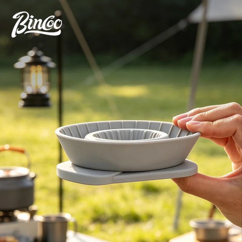 BINCOO Portable V60 Pour Over Filter for Camping Travel，Collapsible Silicone Coffee Dripper