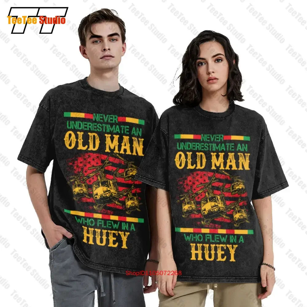 Never Underestimate Old Man Who Flew In Huey Uh 1 Helicopter Vintage Oversized T-Shirt Tee KL0B