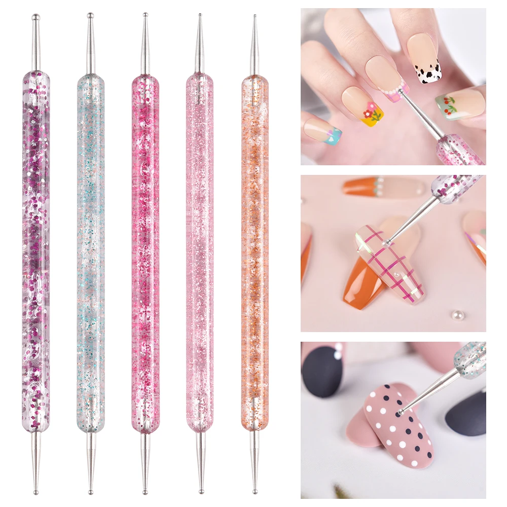 5Pcs/Set Double-Ended Nail Art Dotting Pen Drawing Painting Rhinestones Gems Pens Carving Nail Art Brush DIY Gel Manicure Tools