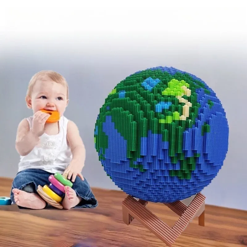 

Globe Puzzle Building Block Model Boy Figurine World Map Assembly High Difficulty