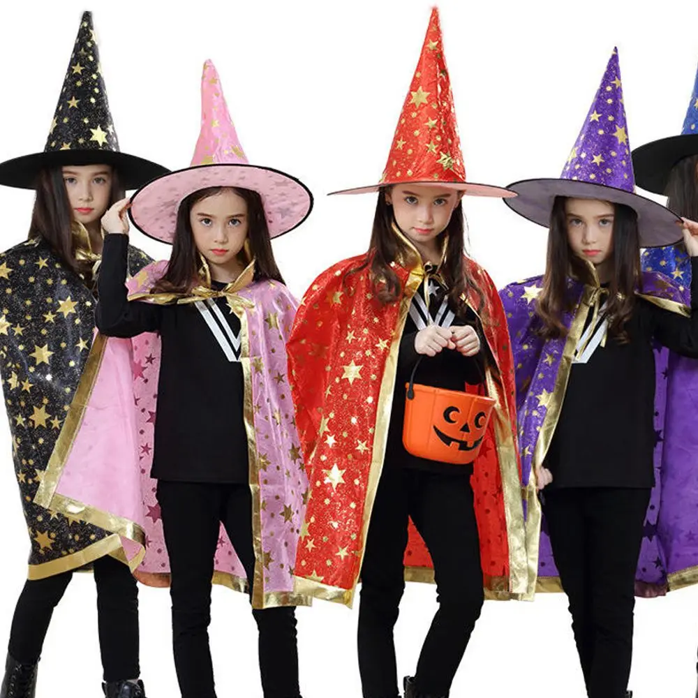 Lustiger Unisex-Stern für Jungen mit Zaubererhut, Kinder-Cosplay-Kostüme, gruselige Kostüme, Halloween-Umhang-Sets, Performance-Kleidung