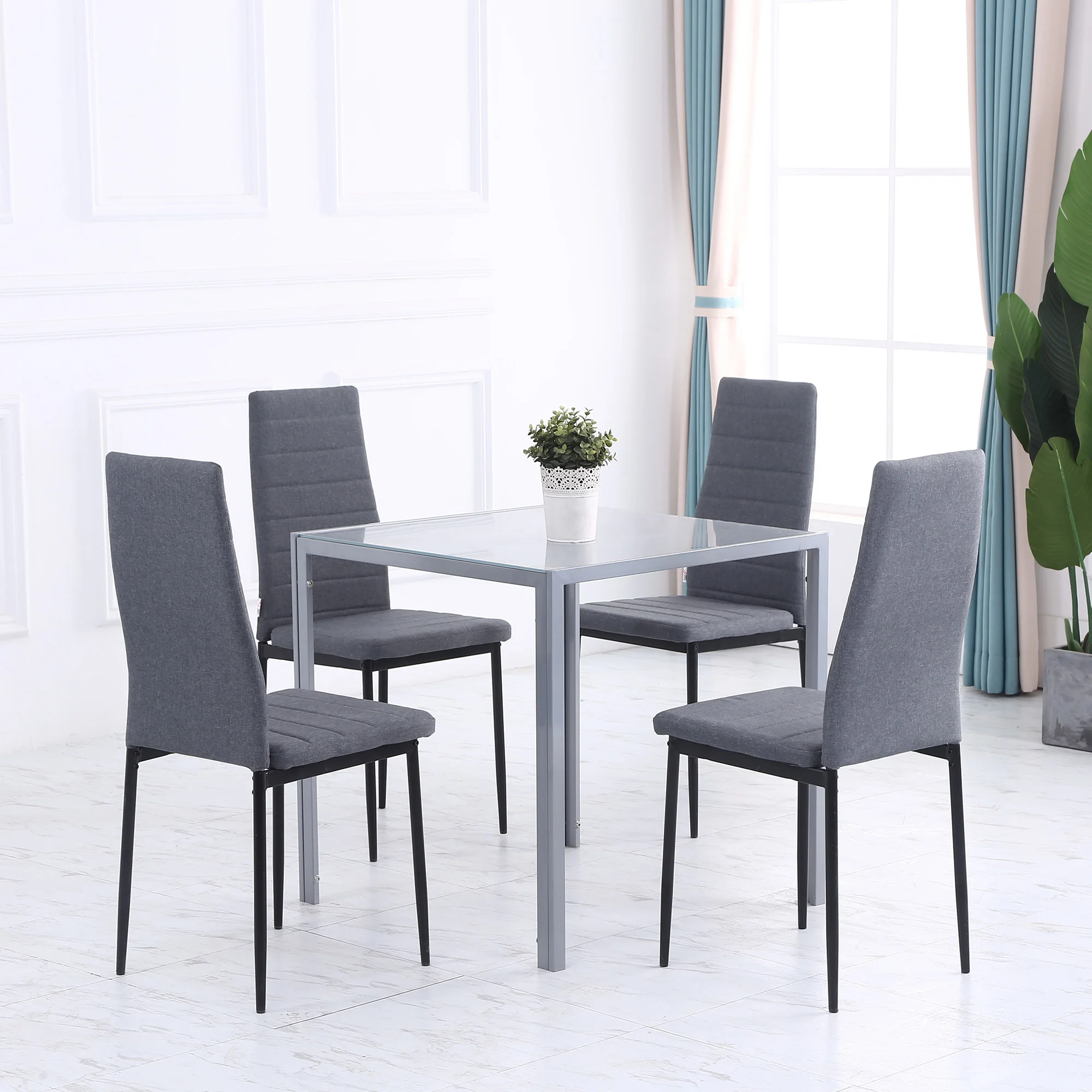 HOMCOM Mesa de Comedor de Cristal para 4 Personas con Patas de Metal 75x75x75 cm