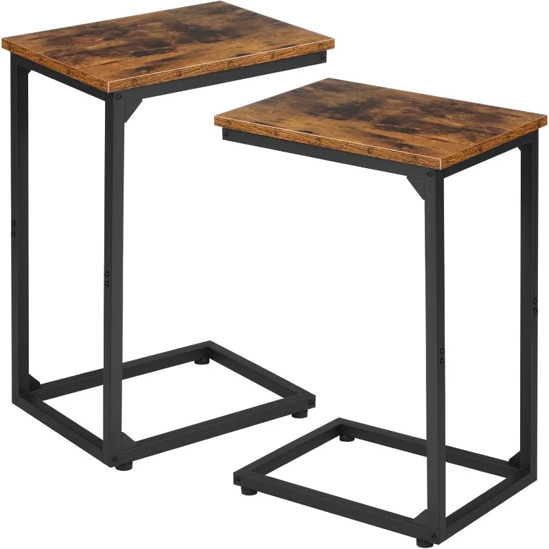 C Shaped End Table Set of 2, Slide Under Couch Table for Sofa, TV Tray Snack Table for Living Room, Side for Small Space