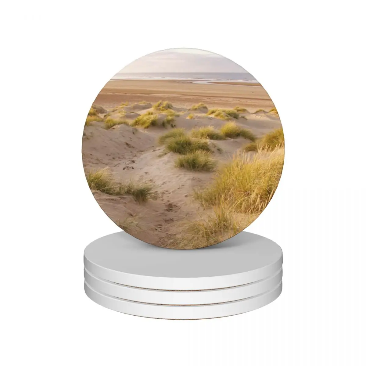 Holkham golden view through the dunes framed print. Ceramic Coasters (Set of 4) pot kawaii mug mat tea cup holder Coasters