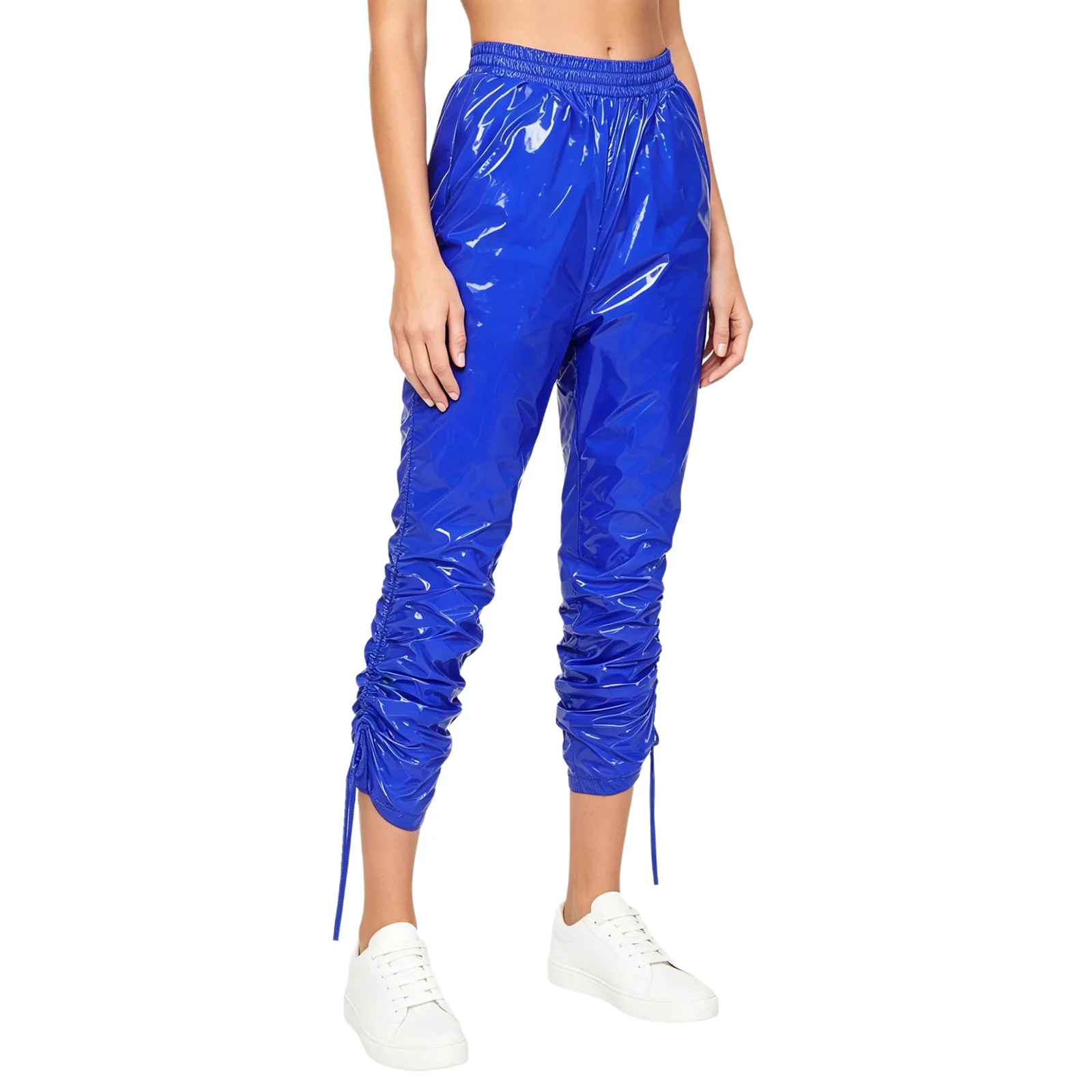 Womens Waterproof Reusable Pants Adjustable Waistband Side Pockets Drawstrings Capri Trousers Gym Workout Sportswear Streetwear