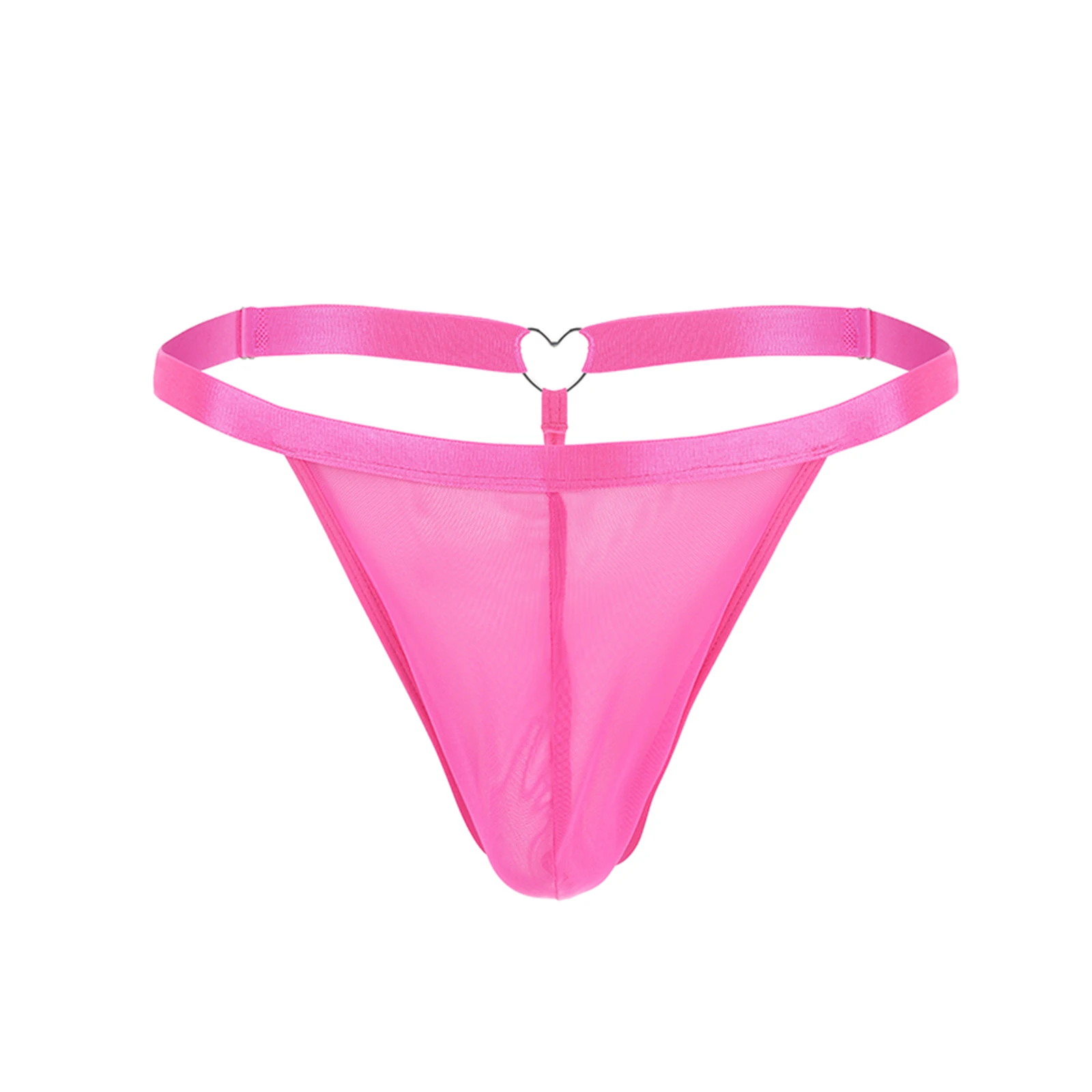 Mesh Underwear Thong Men Sexy Underpants Bulge Pouch G‑string Transparent Low Rise Sheer Lingerie Heart‑shaped Ring Panties