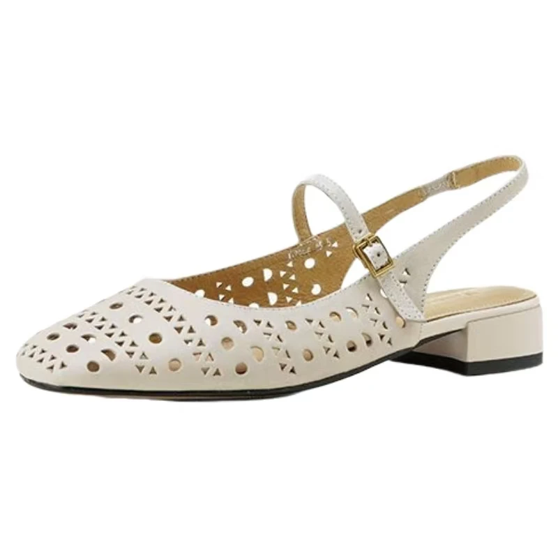 

Women Square Toe Hollow Out Low Heel Big Size Sandals Summer New Soft sole Non Slip Breathable Slip On Retro Modern Sandals