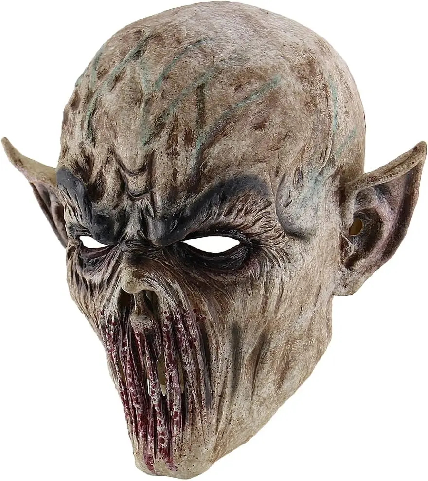 Scary Alien Demon Monster Mask Pointed Ears Horror Creature Cosplay Halloween Haunted House Carnival Party Costume Props