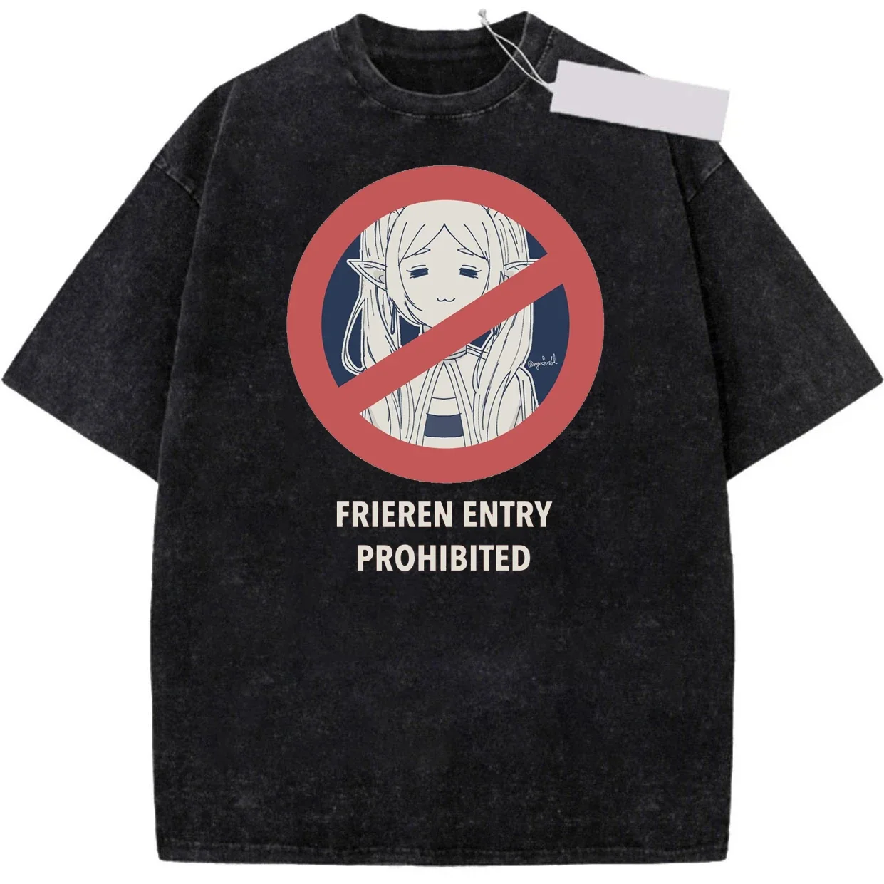 2026 Frieren: Beyond Journey's End Print T-shirt Black Washed Oversized Cotton Casual Streetwear Tee For Anime Fans