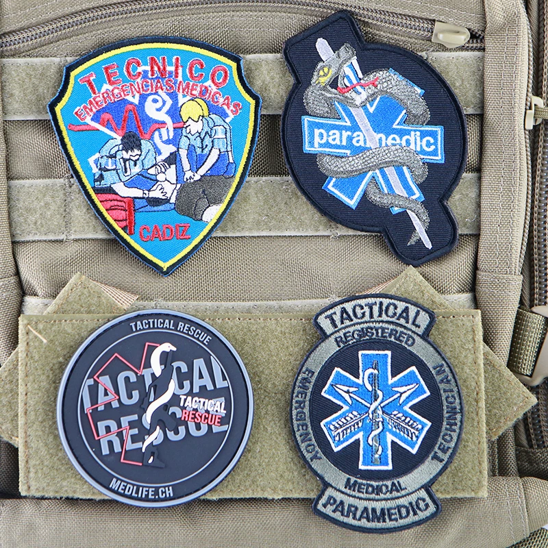 Star of Life Rescue Embroidery Patches Tecnico Emergencias Medicas Tactical Paramedic Medical PVC Badges for Clothing Bag Decor