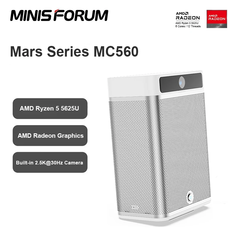 MinisForum Mars 시리즈 미니 PC, 사무용 컴퓨터, QHD 카메라 스피커, DDR4 16GB 512GB SSD, Windows 11 PC, AMD Ryzen 5 5625U, MC560