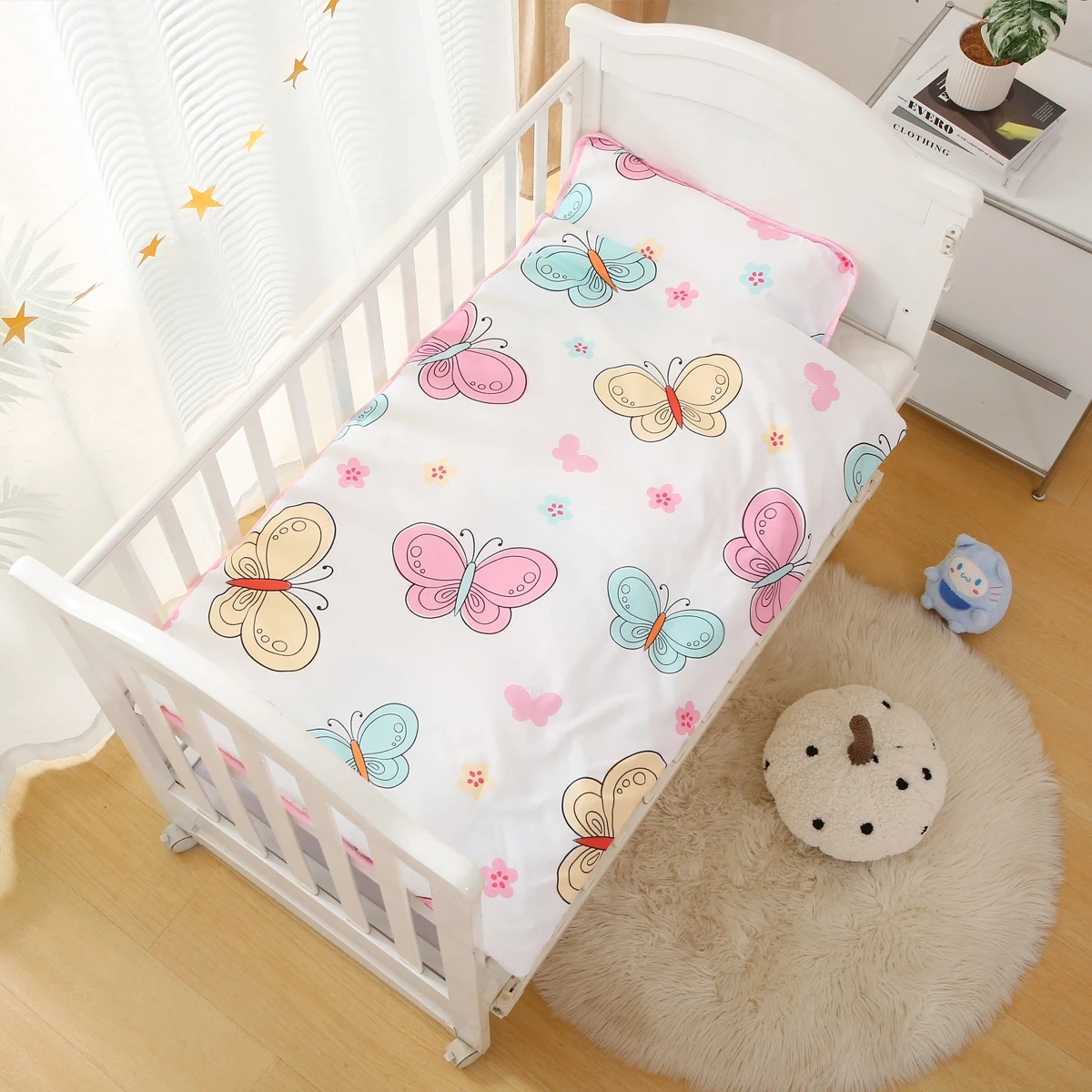 Butterfly Printed Sleeping Bag with Removable Pillow Soft Sleeping Mat for Boys Girls Preschool Ages 3-6 Years 100% Cotton