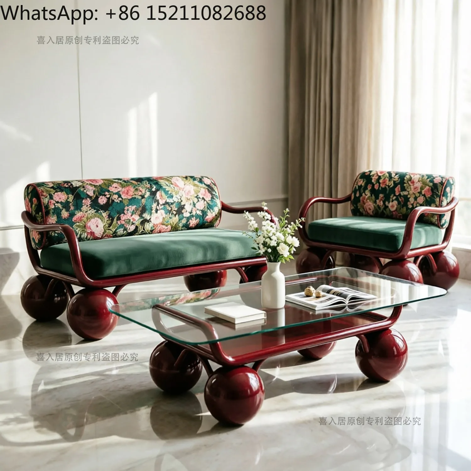 LLY lambswool armchair vintage style living room floral fabric backrest sofa single chair homestay leisure chair