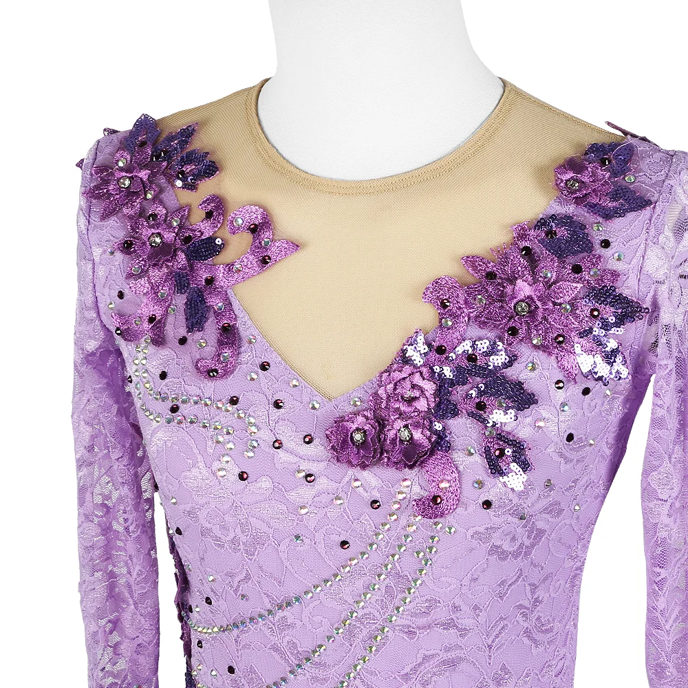 Zagitova Figure Skating Dress Women Girls Ice Skating Skirt Performance Competition Purple Gradient Colored Flowers Mesh Skirt