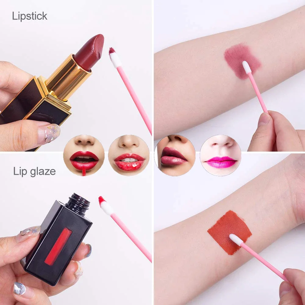 100/200pcs Lip Brush Applicator ทิ้งหัวเปลี่ยนหัวแปรงแต่งหน้าเครื่องสําอางค์ Lip GLOSS เครื่องมือผ้าฝ้ายสําหรับลิปสติก