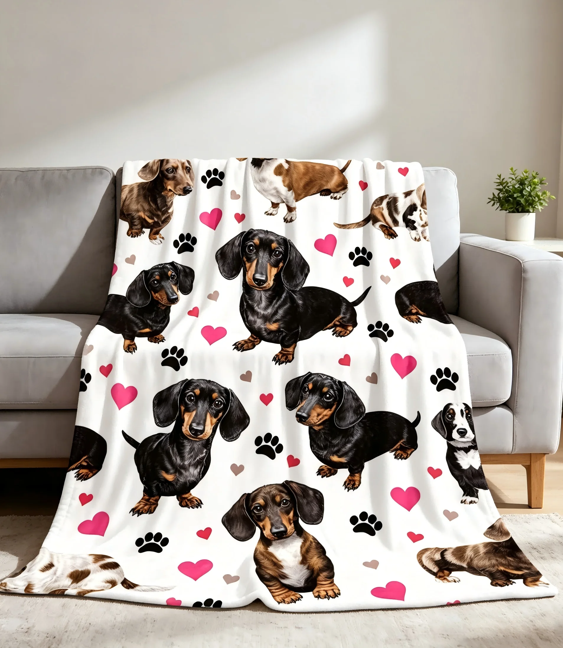 1 manta de dachshund adorable, mantas de franela acogedoras, regalos únicos, diseño de perros de peluche