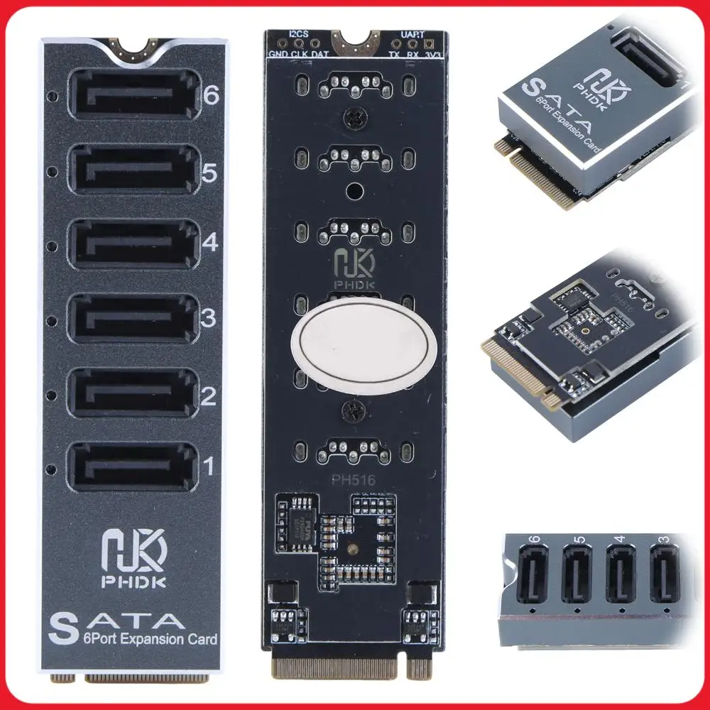 M.2 PCIE To SATA Expansion Card with Smart Indicator M.2 NVMe To 6 Ports SATA 3.0 Expansion Card ASM1166 Chip for Desktop PC