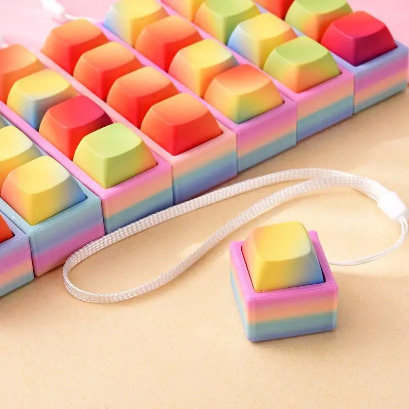 Rainbow Gradient Keyboard Key Fidget Toys Smooth Press Stress Relief For Students Office Daily Relaxation