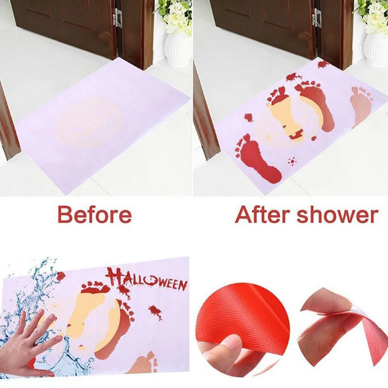 Halloween Color-Changing Bloody Floor Mat Non-Slip Indoor Bathroom Decoration Carpet Horrible Ornament 40x70cm