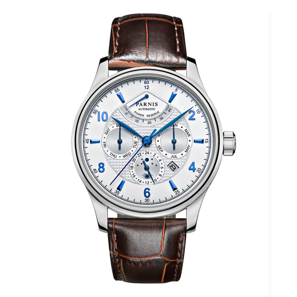 Parnis 43mm Sapphire Crystal Miyota9100 Automatic Men's Watch Power Reserve Indicator