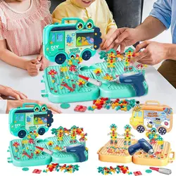 子供のための電気ドリルツールボックス,シミュレーション玩具,創造的なモザイクパズル,教育用ガーデンおもちゃ,モンテッソーリギフト