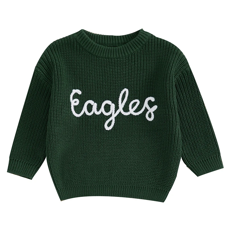 Toddler Kids Fall Winter Outfits Football Chiefs/Eagles Embroidered Sweater Oversized Long Sleeve Knitted Sweatshirt