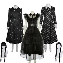 2023 American Tv Series And Movies Cosplay Costume Wig Adult Black Gothic Printing Dress Hallowen Suit