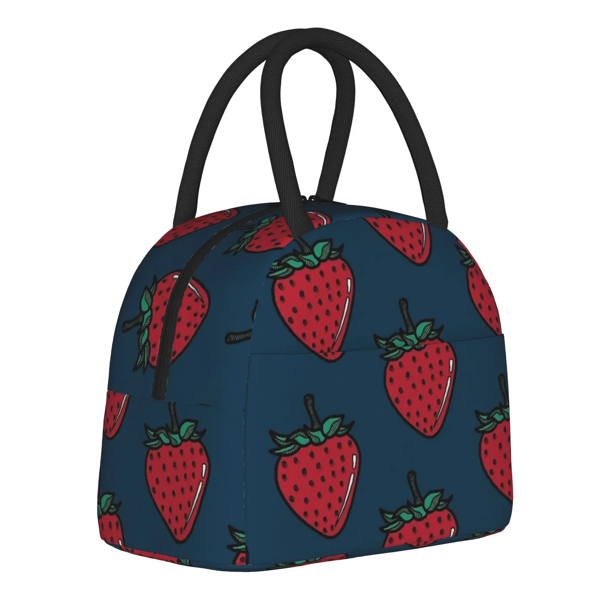 Blue Strawberry  Insulated Lunch Bags Cooler Bag Meal Container Cartoon Fruit Tote Lunch Box Bento Pouch Work  Outdoor