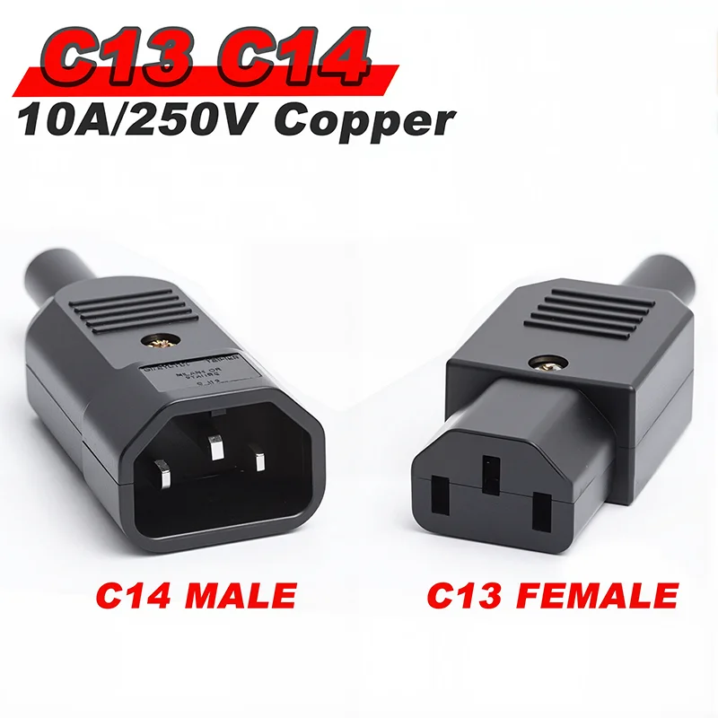 10A250V Black Female&Male Plug lEC Straight Cable Plug Connector Rewirable Power Connector 3 Pin AC Socket C13 C14